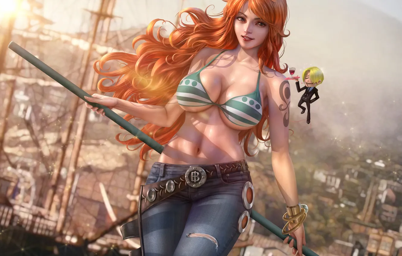 Photo wallpaper girl, landscape, One Piece