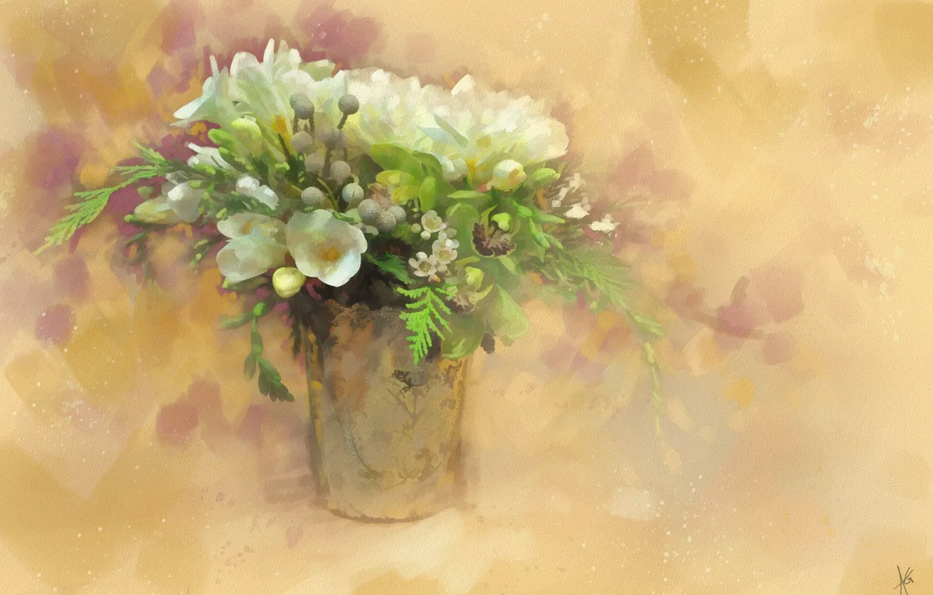 Photo wallpaper flowers, bouquet, drawing