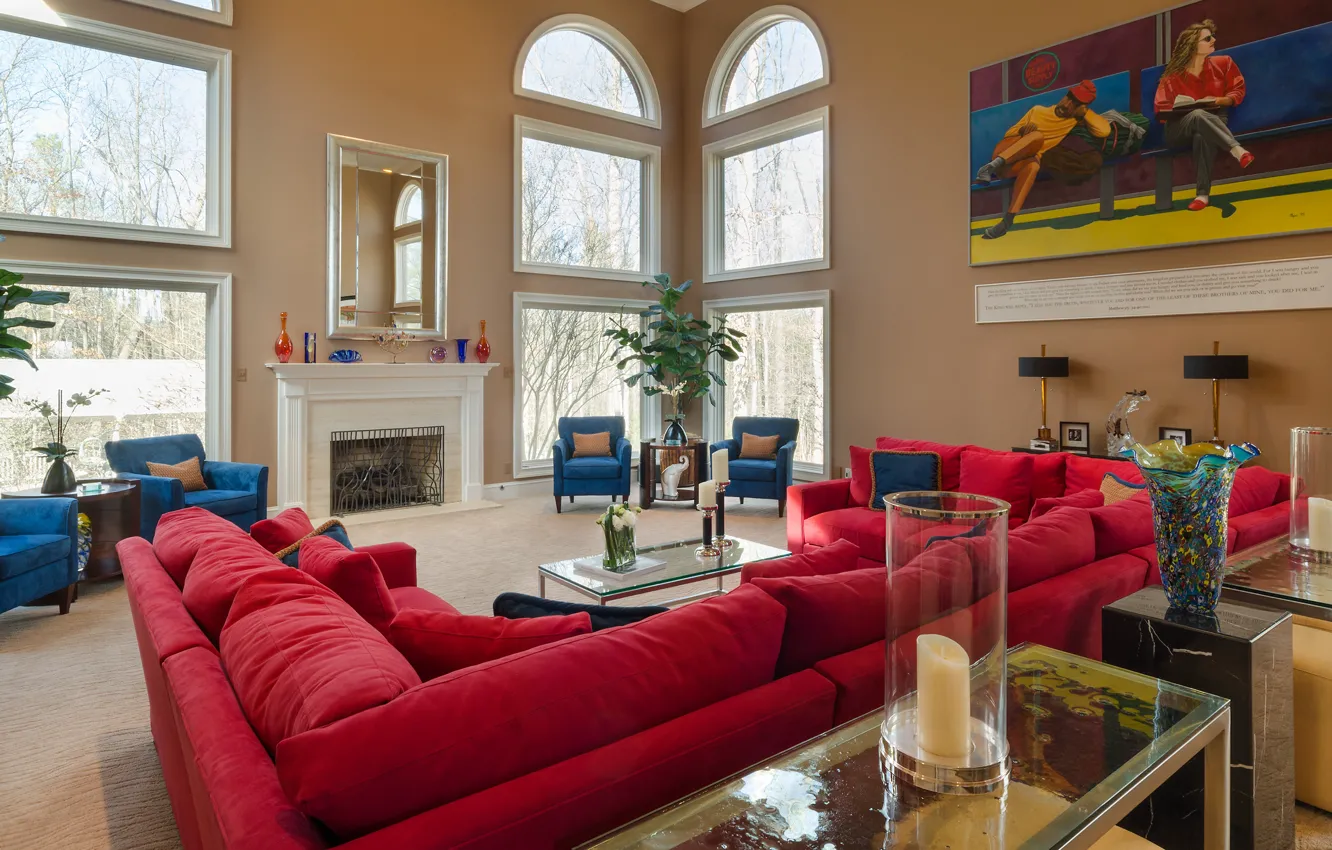 Photo wallpaper Villa, interior, fireplace, living room, Richmond