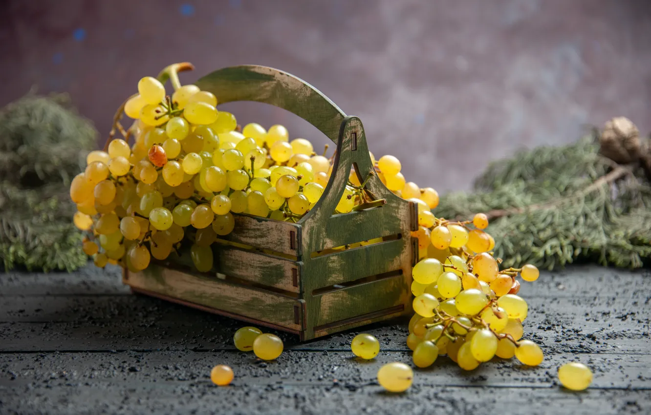 Photo wallpaper yellow, grapes, box
