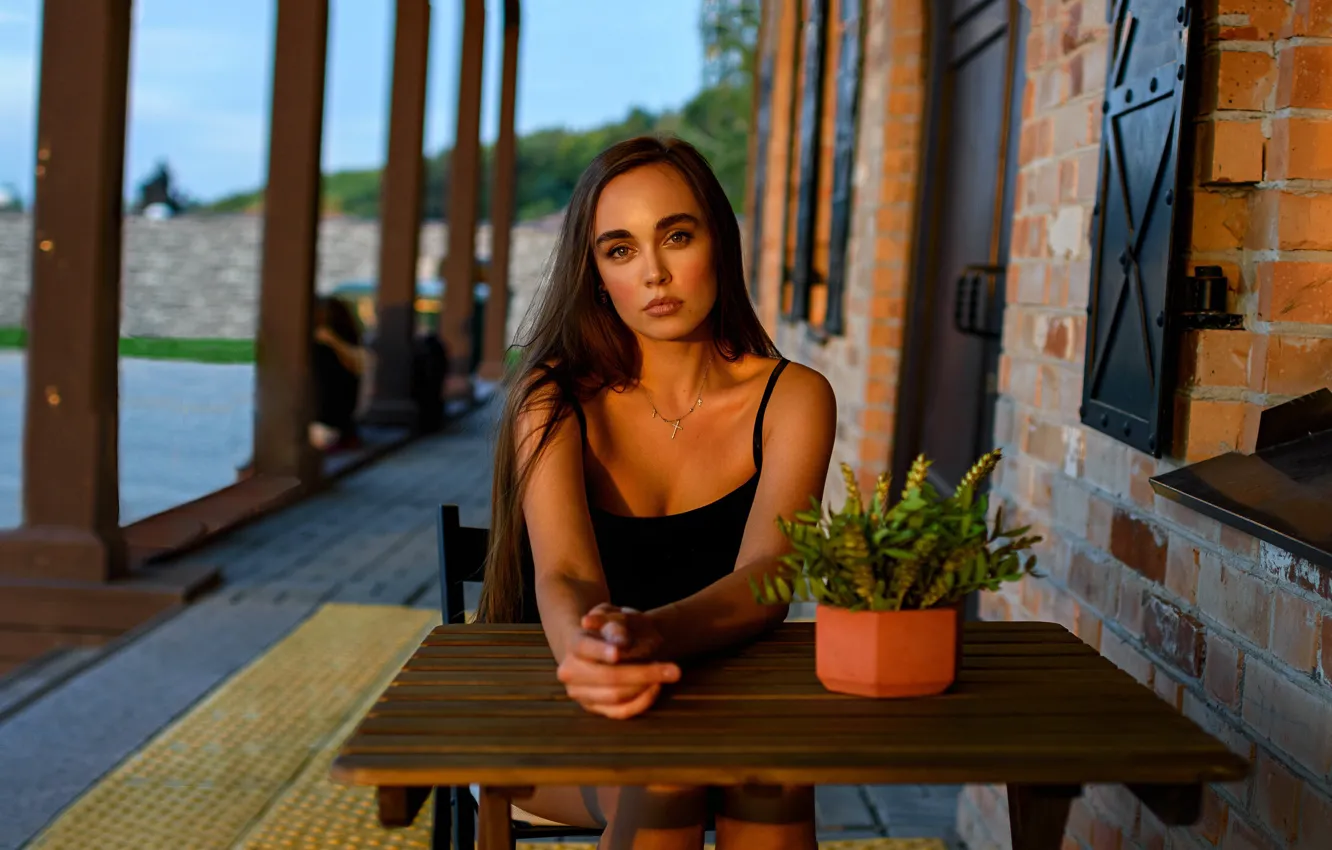 Photo wallpaper look, sunset, pose, model, portrait, the evening, makeup, dress