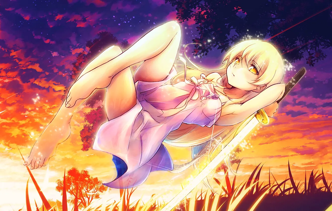 Photo wallpaper night, swing, anime, art, girl