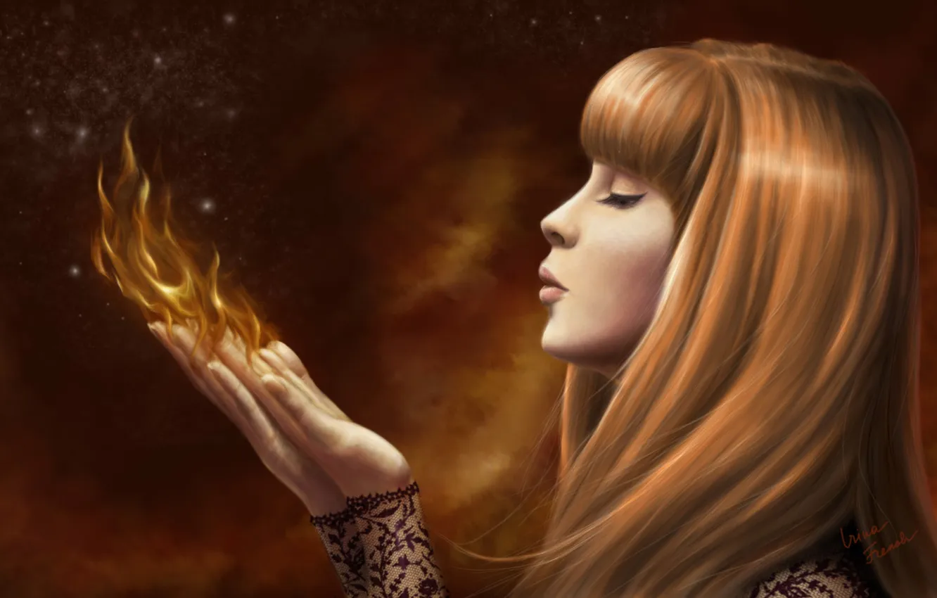 Photo wallpaper girl, lights, magic, palm