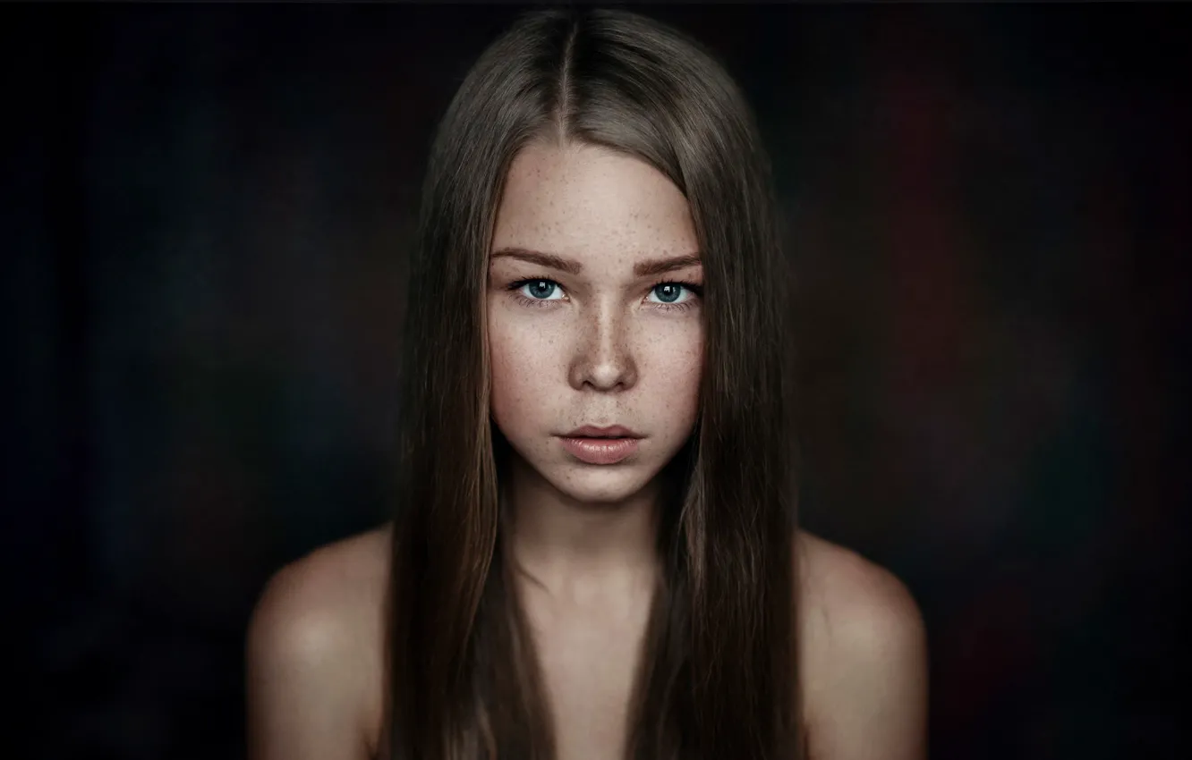 Photo wallpaper portrait, girl, freckles, bokeh, Christina, Maxim Guselnikov