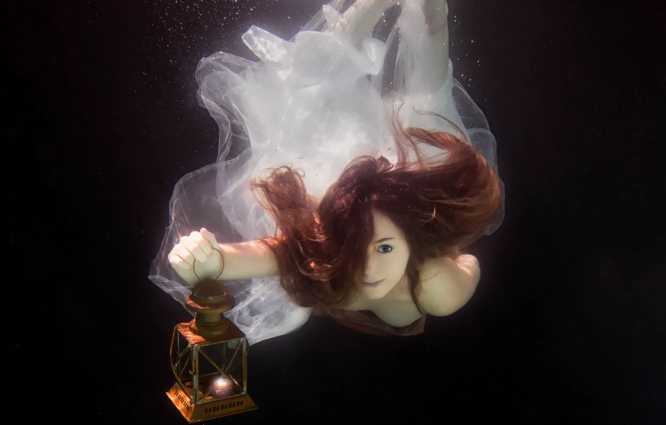 Photo wallpaper water, girl, lamp