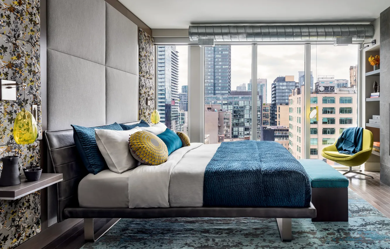 Photo wallpaper design, style, interior, Canada, Canada, megapolis, bedroom, Downtown Penthouse