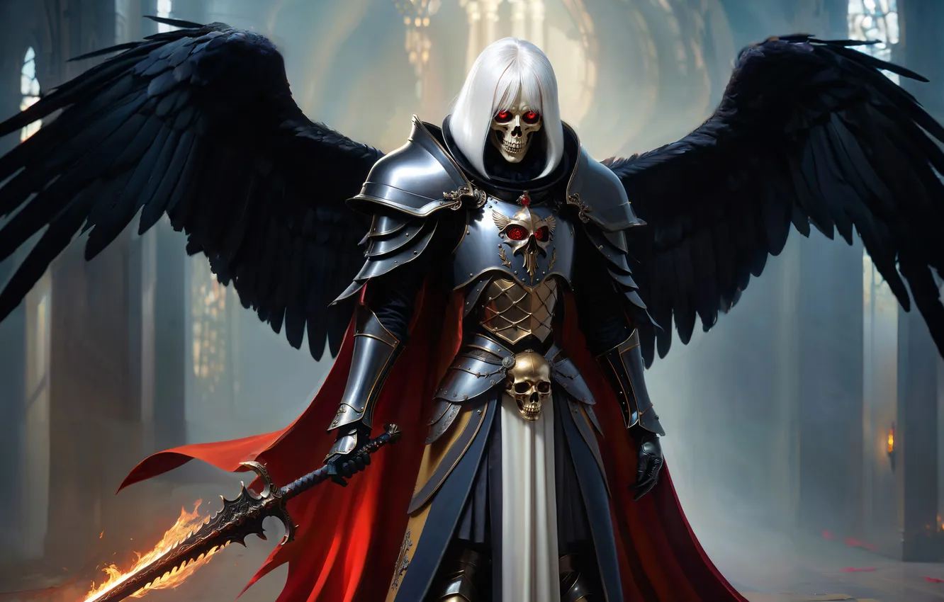 Photo wallpaper wings, sword, fantasy, skeleton