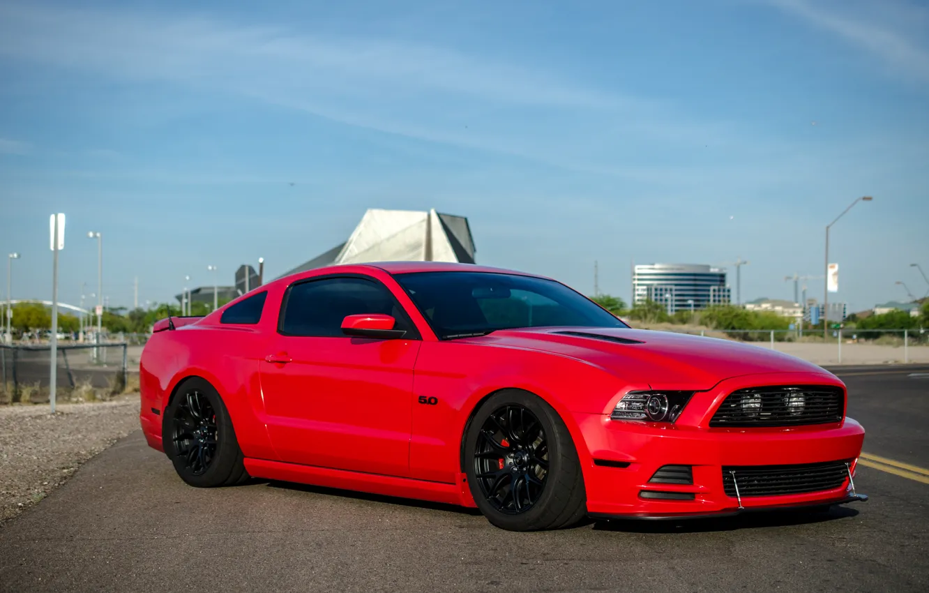 Photo wallpaper mustang, red, wheels, ford, black