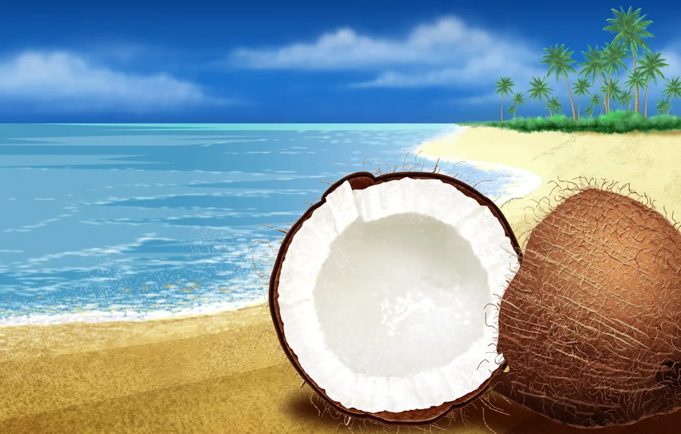 Photo wallpaper sand, sea, coconut