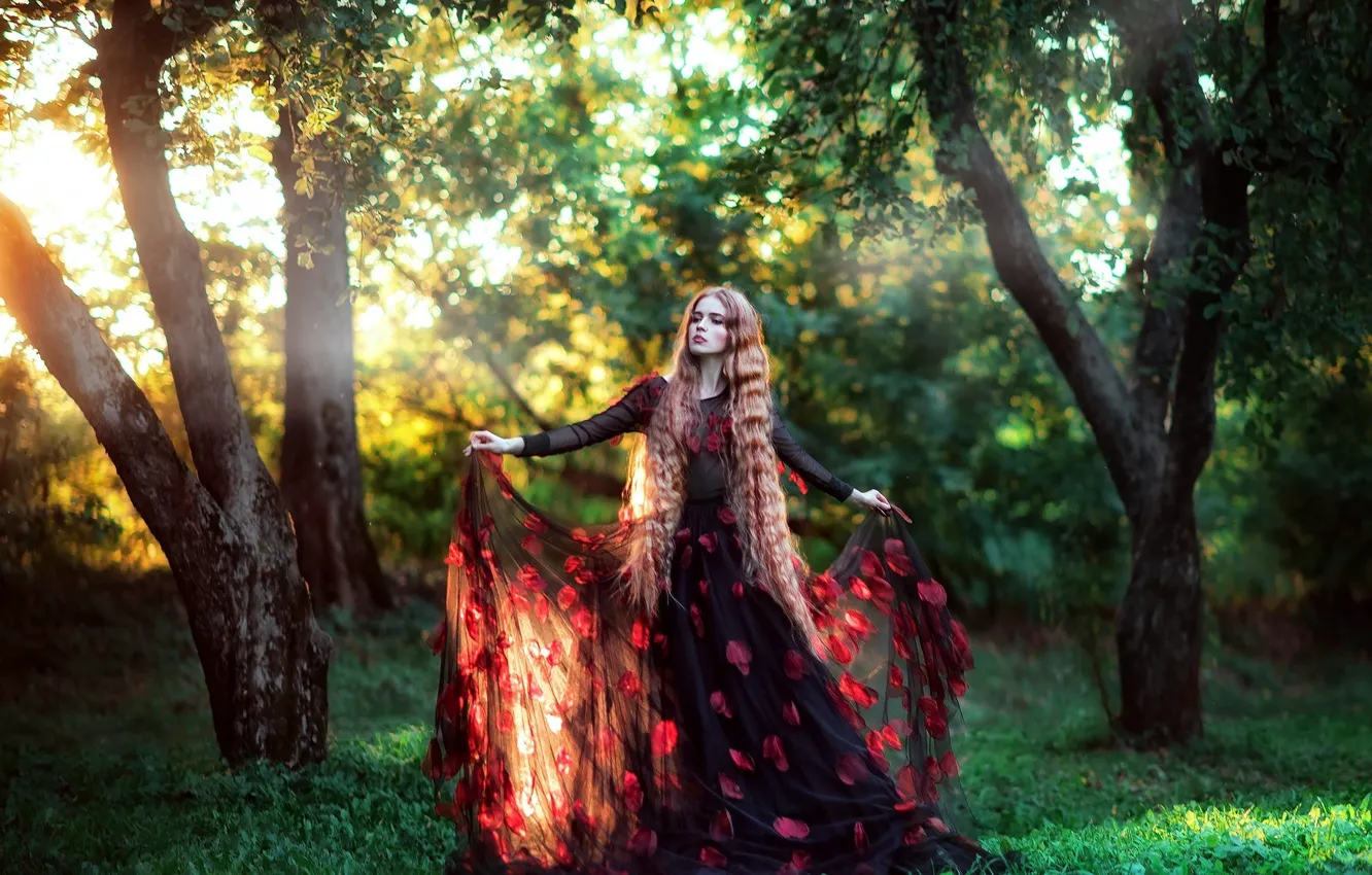 Photo wallpaper girl, the sun, light, nature, pose, Park, model, hair