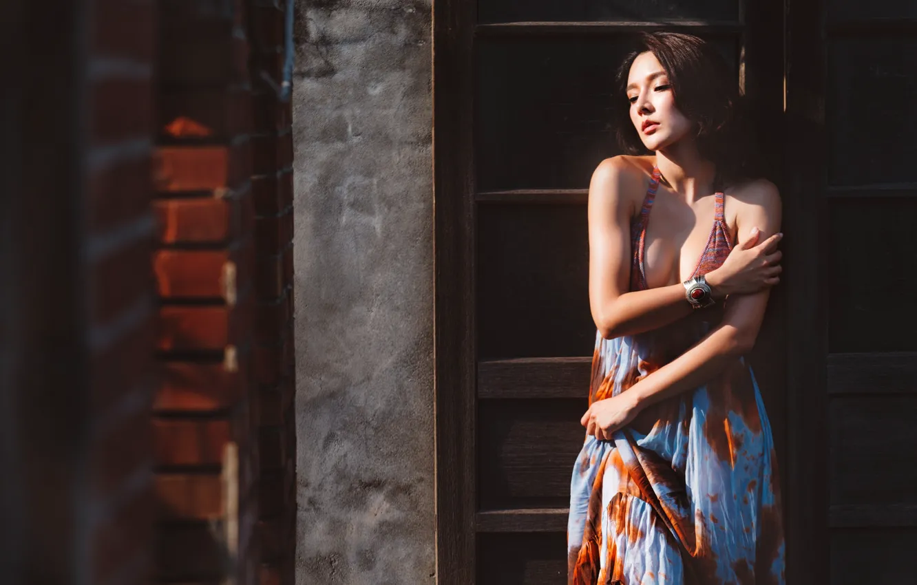 Photo wallpaper face, background, dress, Oriental model