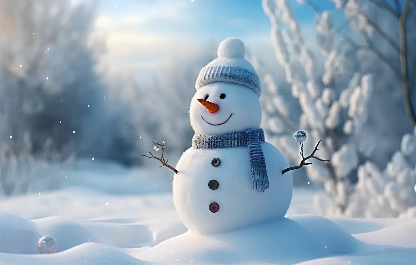 Photo wallpaper winter, snow, new year, Christmas, snowman, Christmas, winter, snow
