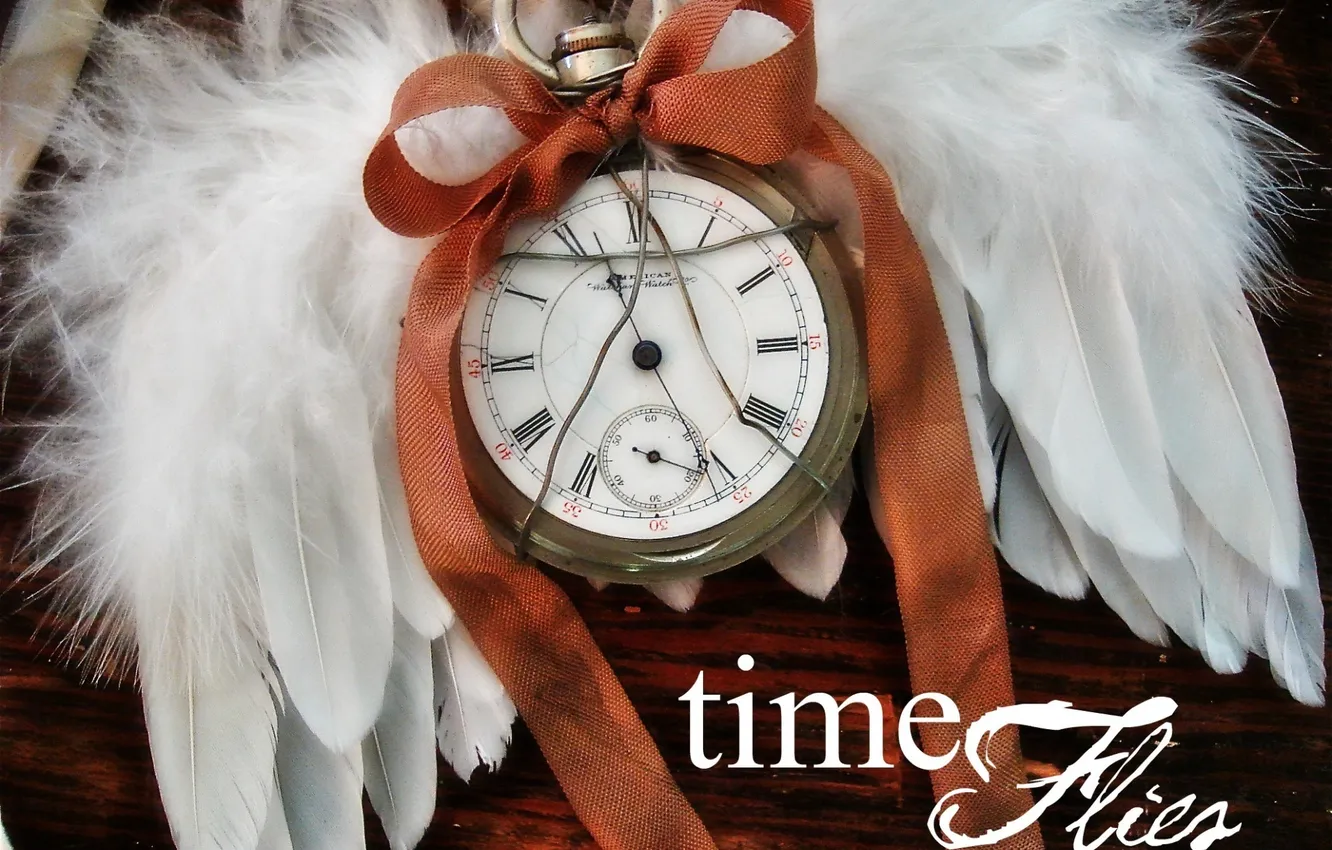 Photo wallpaper time, watch, wings, angel, old, wings, old, angel