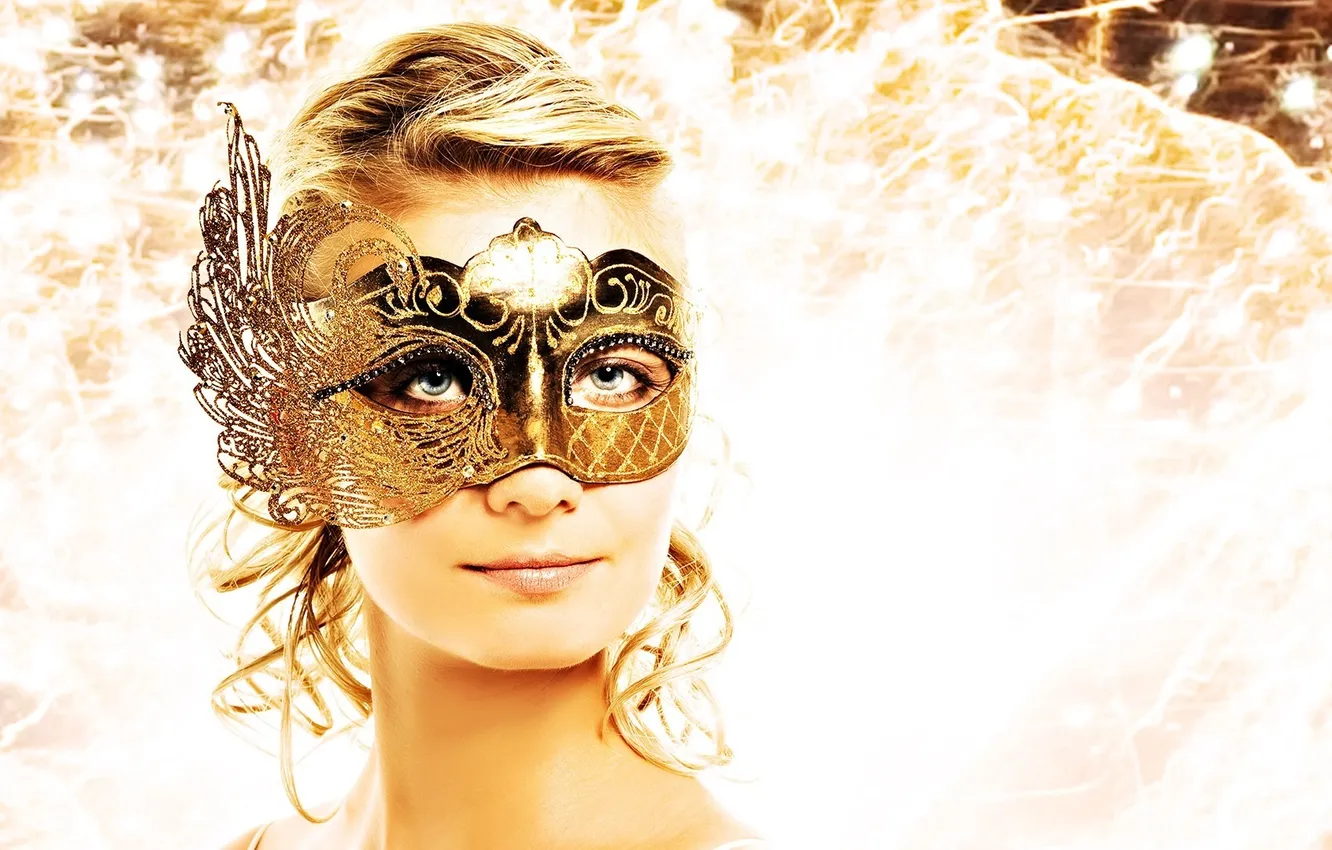 Photo wallpaper girl, smile, background, mask