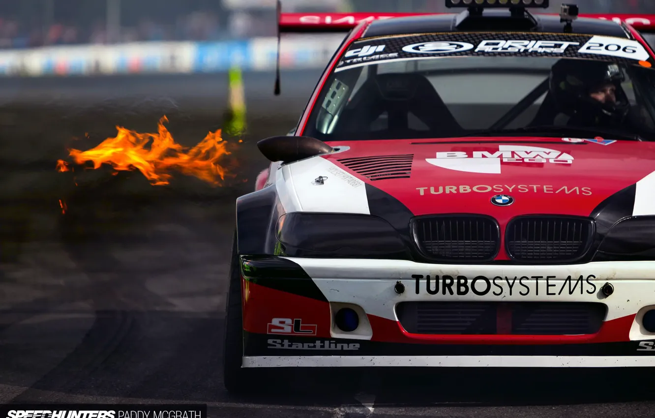 Photo wallpaper fire, race, sport, BMW, drift, track