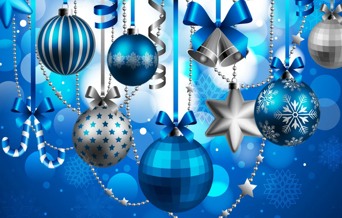 Photo wallpaper balls, New Year, Christmas, Christmas, balls, blue, New Year, decoration