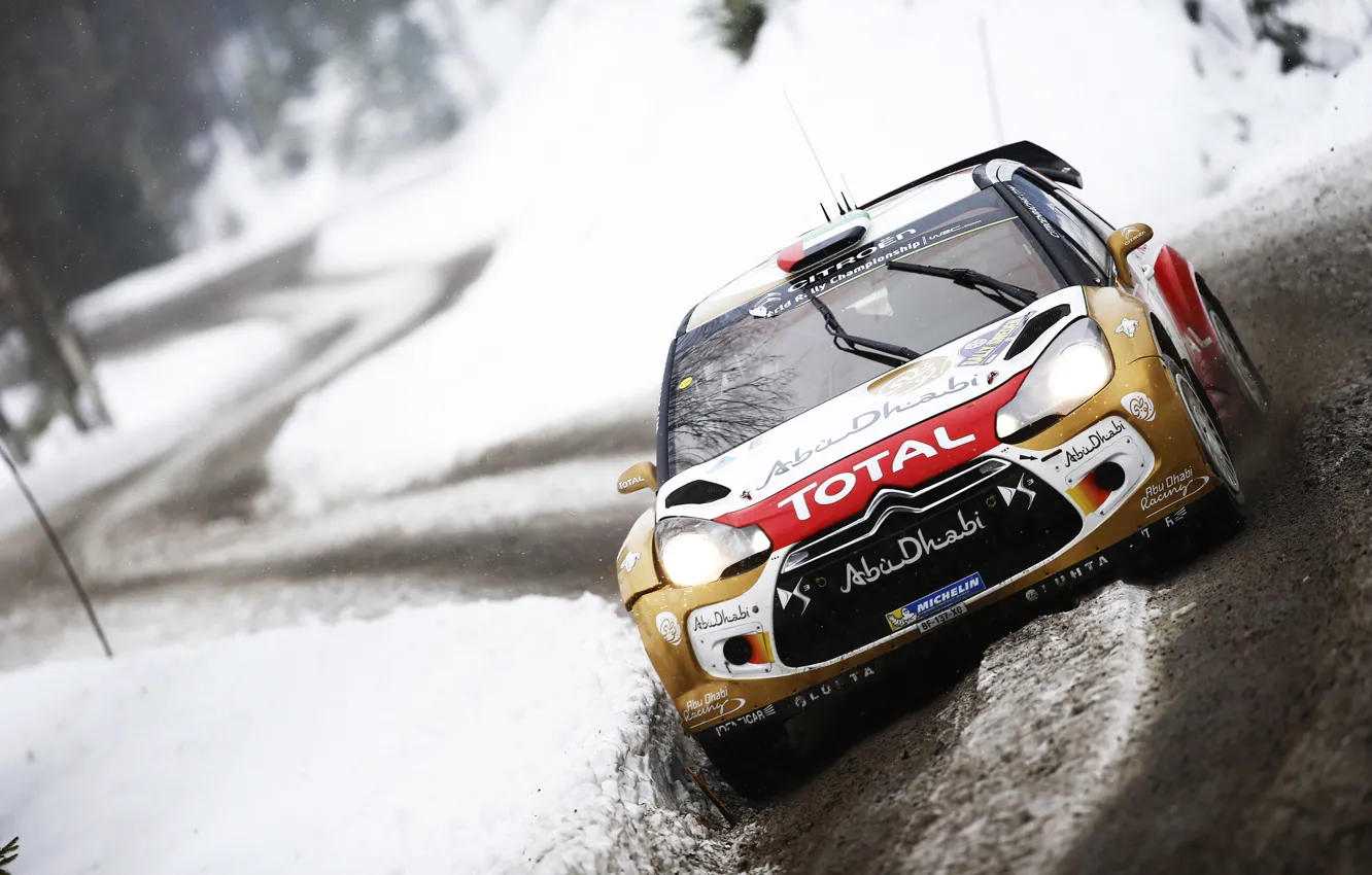 Photo wallpaper Winter, Auto, Snow, Sport, Machine, Citroen, DS3, WRC