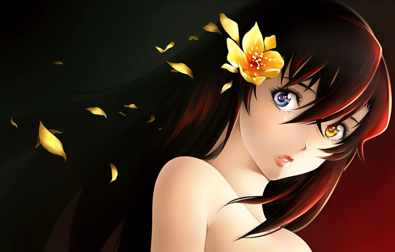 Photo wallpaper girl, hair, anime, art, flower in hair