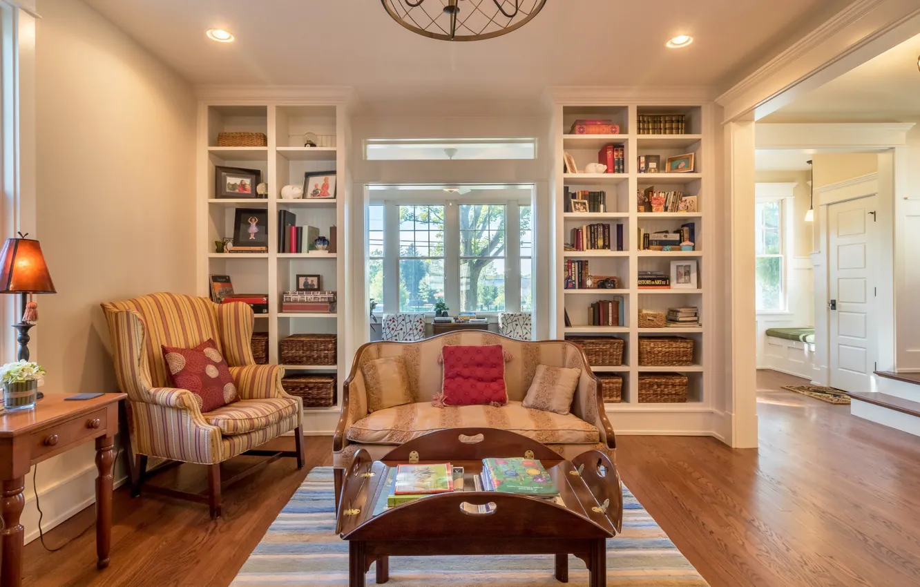 Photo wallpaper design, style, interior, library, living room