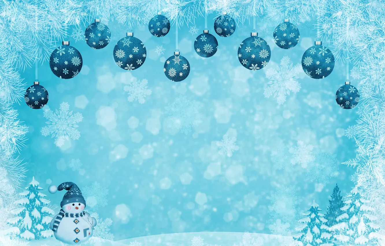 Photo wallpaper winter, balls, graphics, new year, snowman