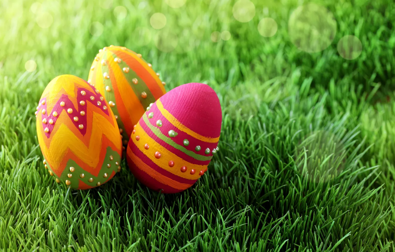 Photo wallpaper grass, holiday, eggs, spring, Easter, Easter, painted, Easter