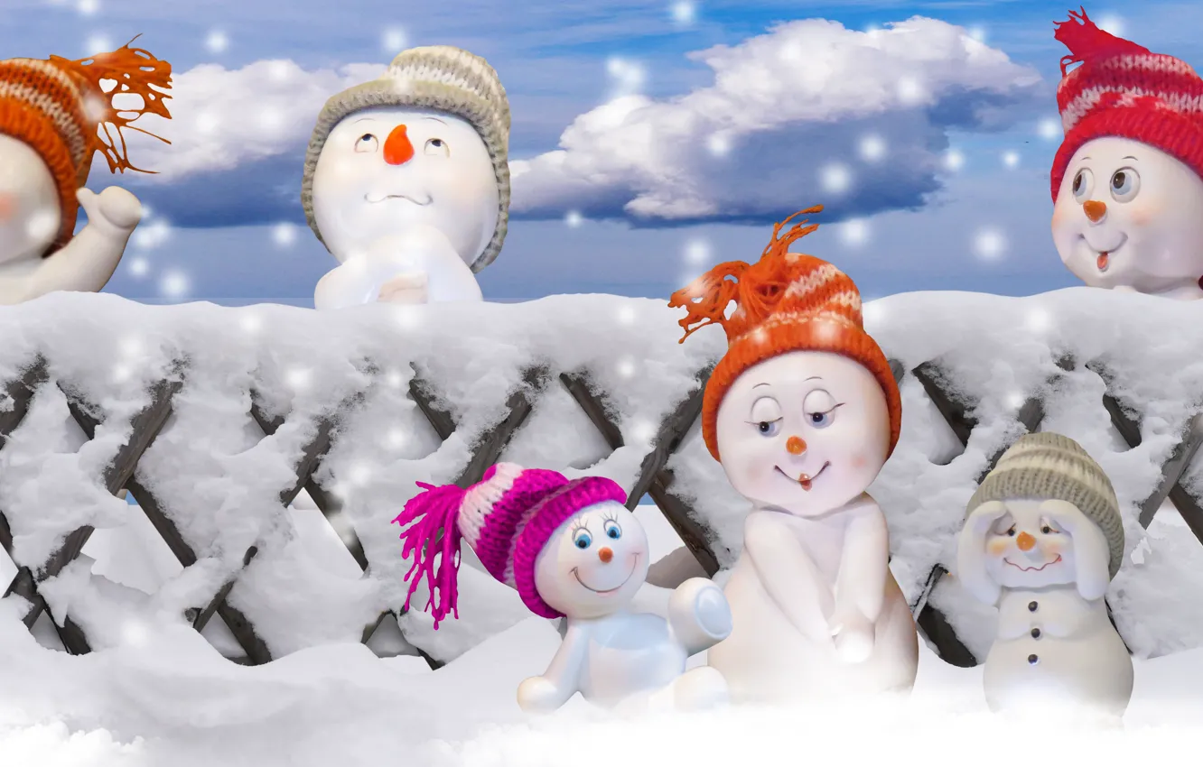 Photo wallpaper Snow, Christmas, New year, Snowmen