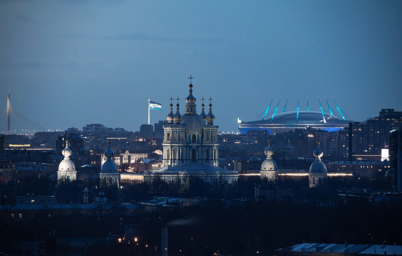 Photo wallpaper the city, building, home, Peter, Saint Petersburg, twilight, the dome, Smolny Cathedral