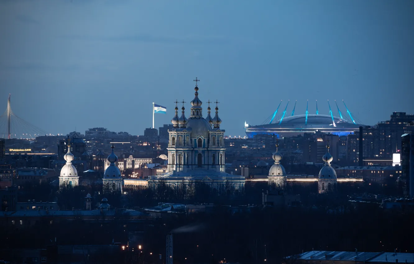 Photo wallpaper the city, building, home, Peter, Saint Petersburg, twilight, Smolny Cathedral, dome