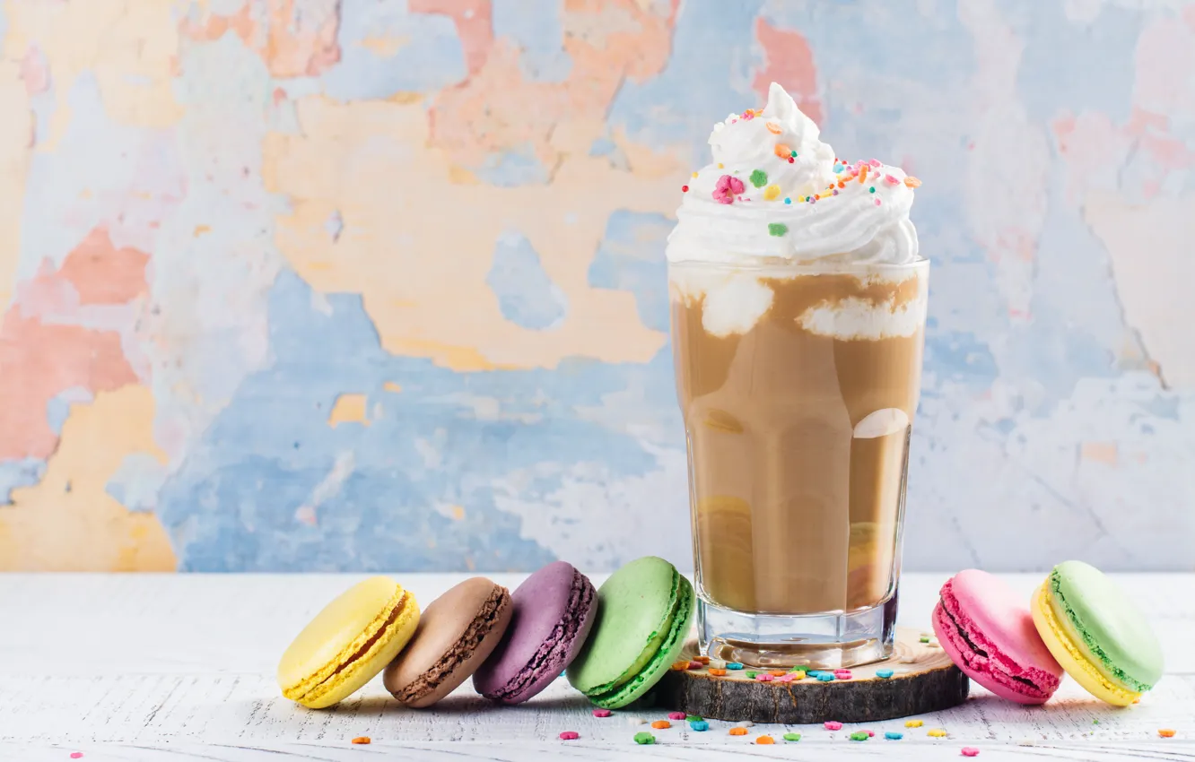 Photo wallpaper glass, cookies, cream, cocktail, coffee, almond