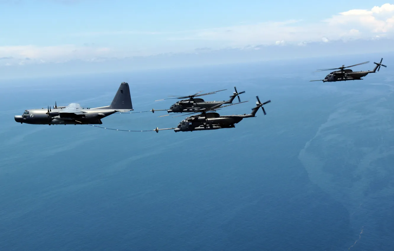 Photo wallpaper the air, helicopter, at the same time, tanker, refueling