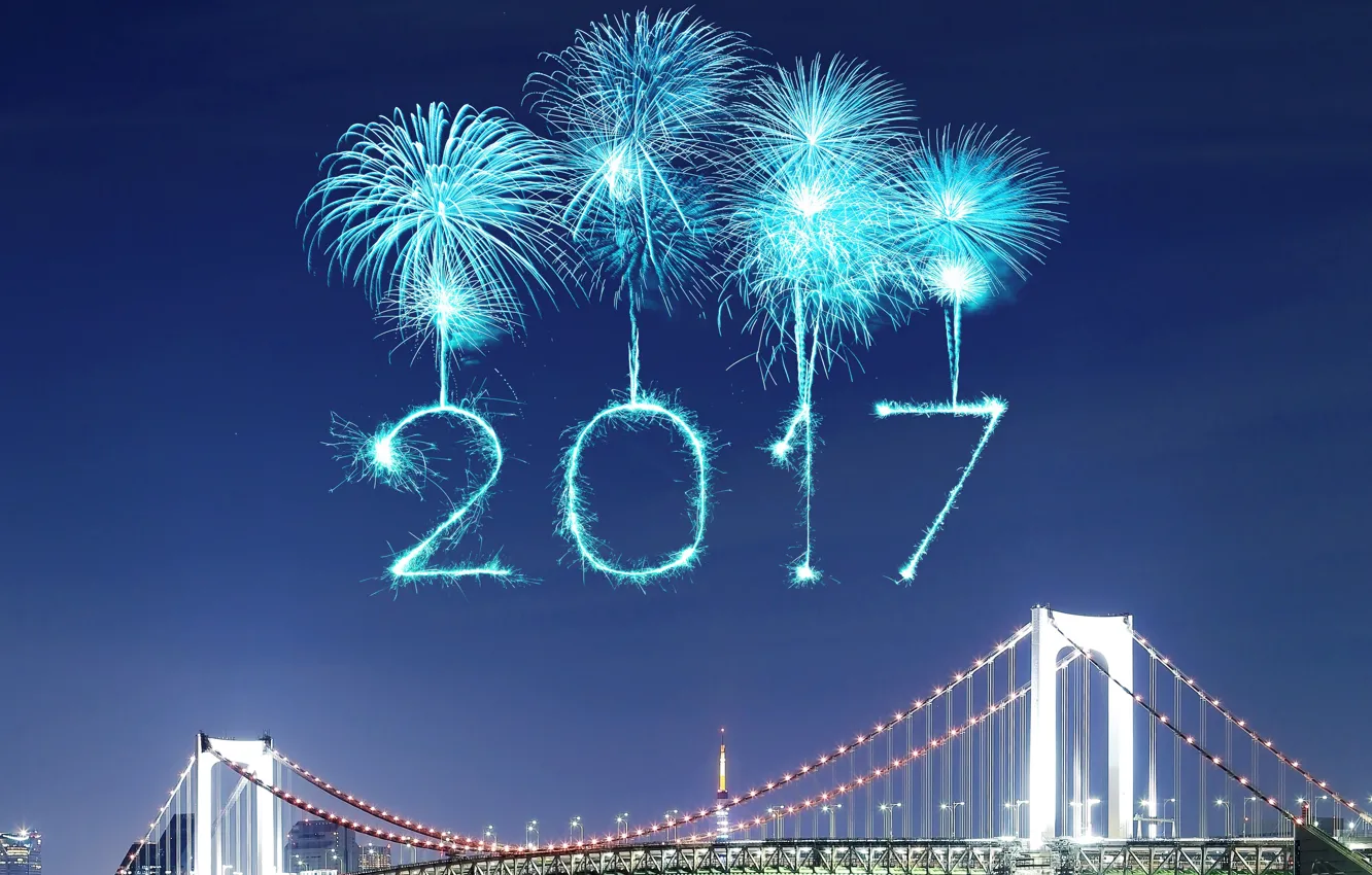 Photo wallpaper New Year, new year, happy, fireworks, 2017