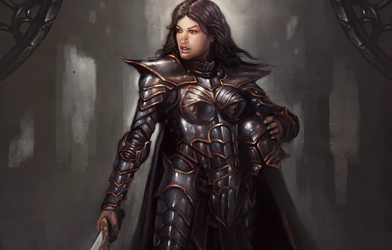 Photo wallpaper girl, sword, art, helmet, armor