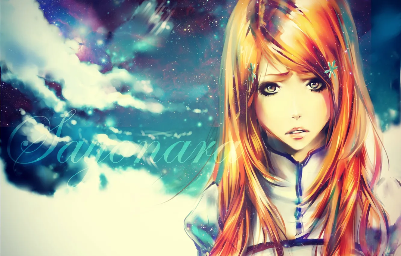 Photo wallpaper the sky, girl, stars, clouds, anime, art, bleach, inoue orihime