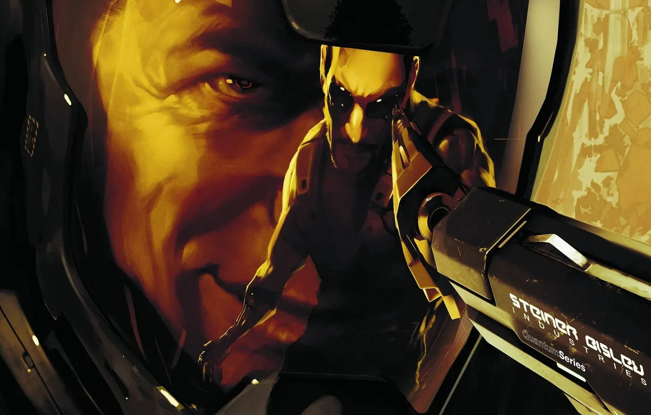 Photo wallpaper face, reflection, gun, the suit, human revolution, deus ex, Adam Jensen