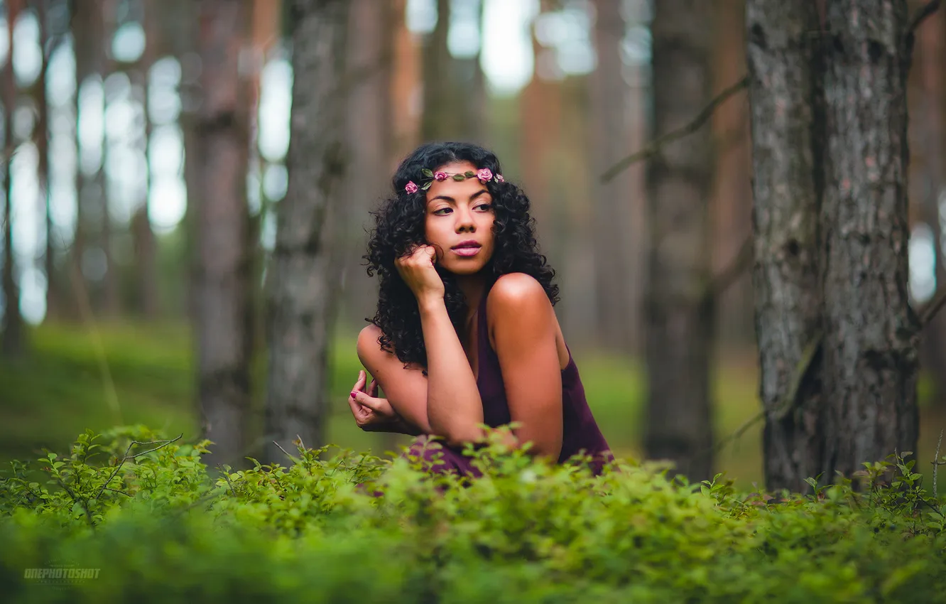 Photo wallpaper forest, girl, the bushes