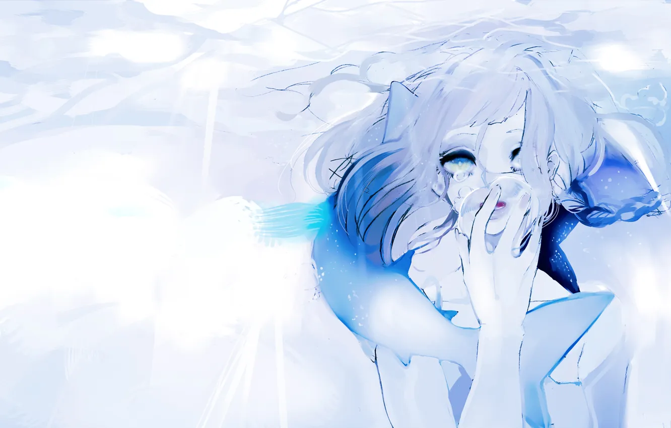 Photo wallpaper water, girl, fish, tears