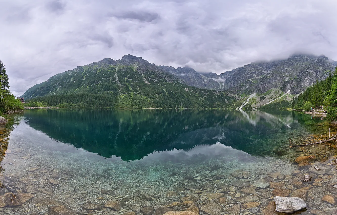 Photo wallpaper mountains, lake, reflection, stones, the bottom, Poland, Poland, Tatras