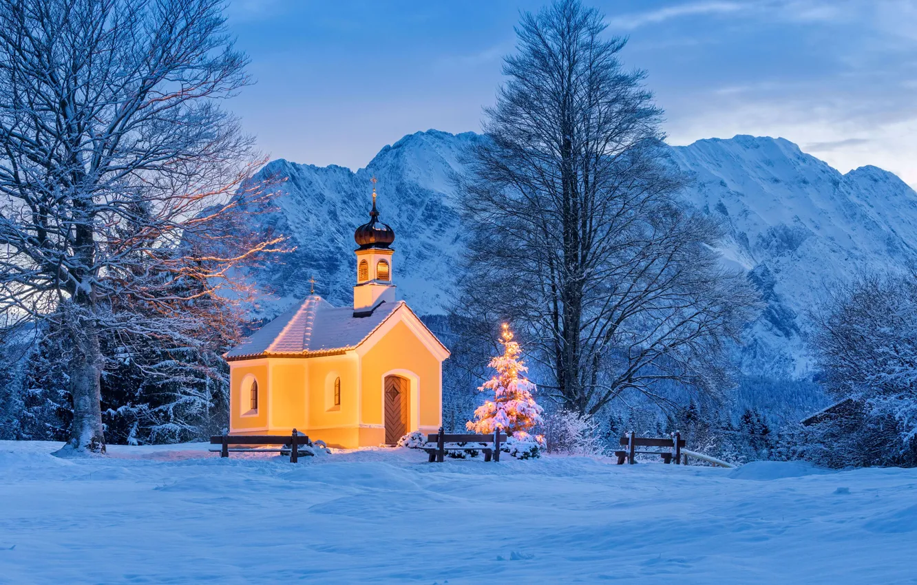 Photo wallpaper lights, Germany, Bayern, Christmas, KRUN, chapel of Mary Rast