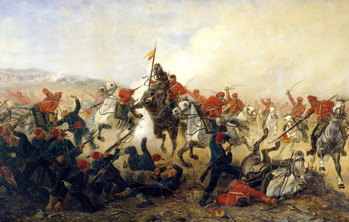 Photo wallpaper oil, picture, artist, canvas, the Russo-Turkish war, Mazurovsky V., "the Case at the village Telise …