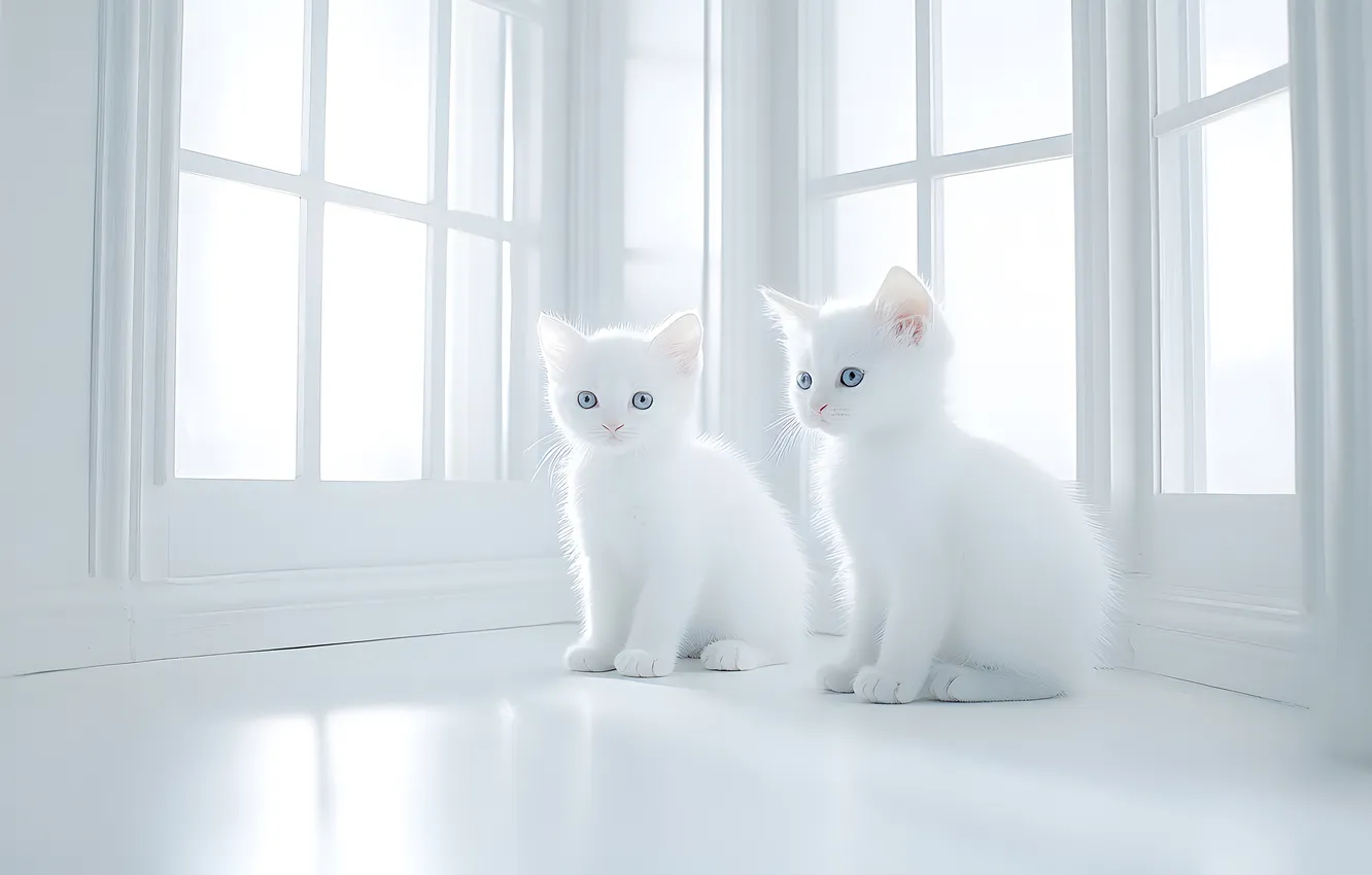 Photo wallpaper cat, look, light, pose, window, white background, white, kitty