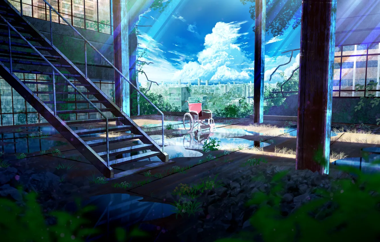 Photo wallpaper roof, water, the city, wheelchair