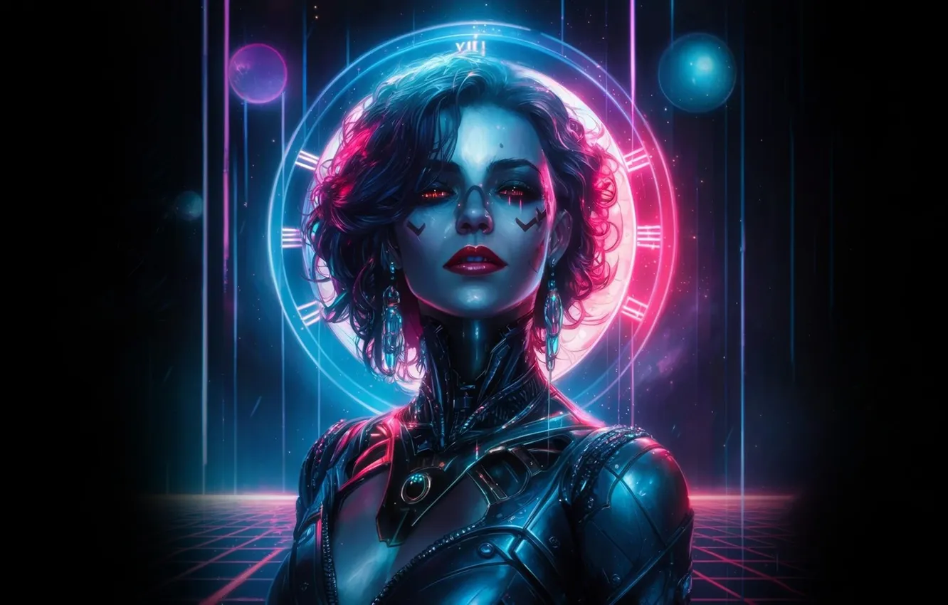 Photo wallpaper girl, portrait, neon