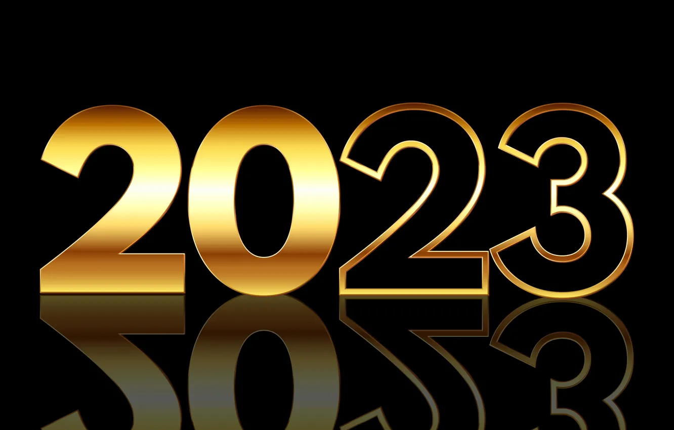 Photo wallpaper reflection, Shine, new year, contour, figures, gold, black background, gold plated