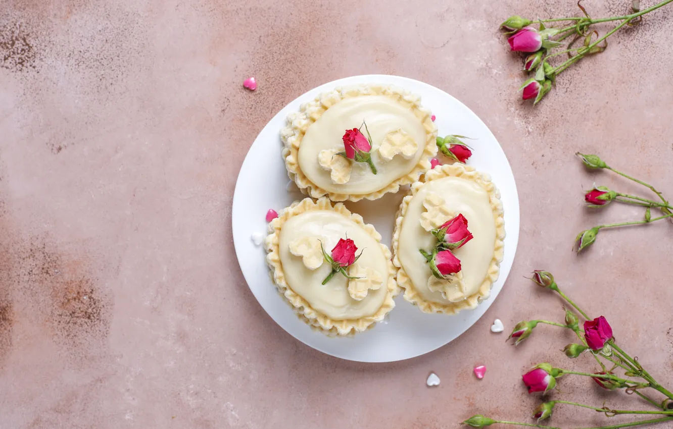 Photo wallpaper flowers, cake, cream, rosette