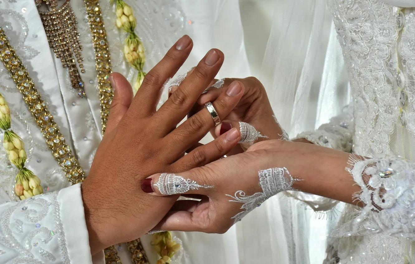 Photo wallpaper hands, ring, two, wedding