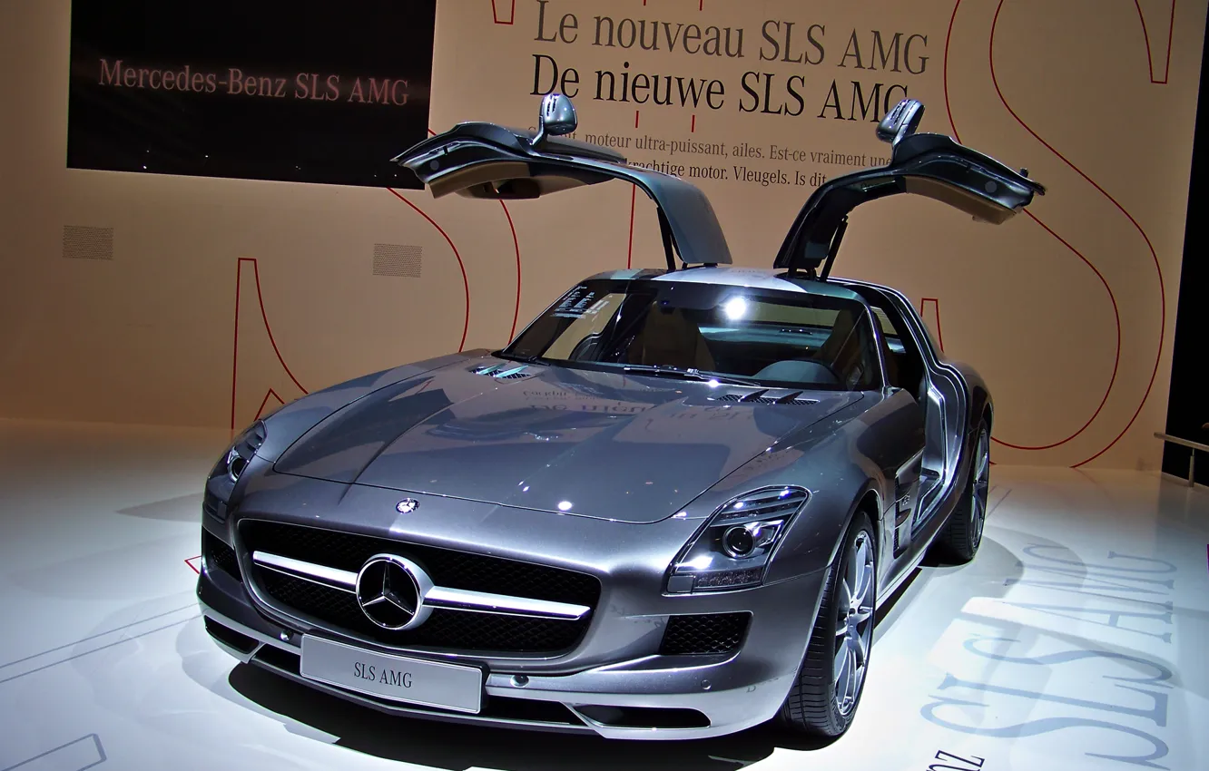 Photo wallpaper supercar, body, Mercedes-Benz SLS AMG, doors of "gull wing", supercar
