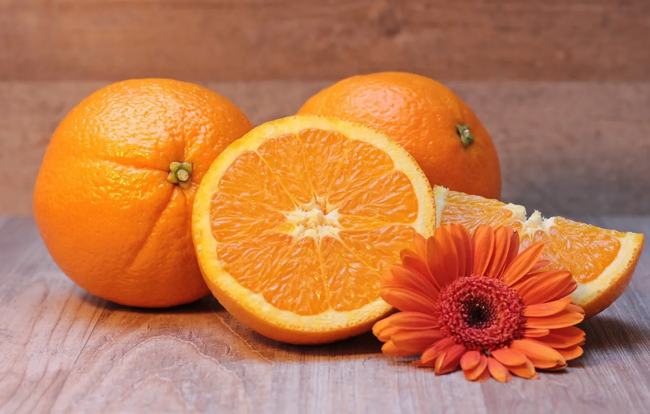 Photo wallpaper flower, orange, citrus, gerbera