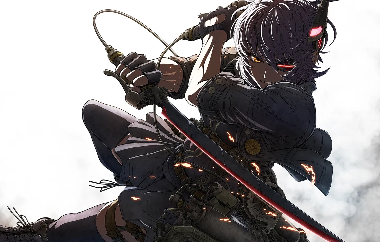 Photo wallpaper gloves, boots, eyepatch, glowing, glowing eyes, hair ornament, harness, cable colored cosplay