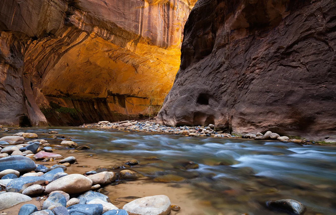 Photo wallpaper light, river, stones, canyon, gorge