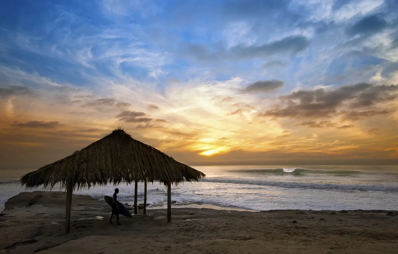 Photo wallpaper sea, landscape, sunset